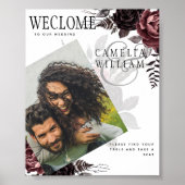 LEAHG Burgundy Black Rozen Weddenfoto Welkom Poster (Voorkant)