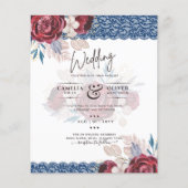 LeahG Burgundy Blue Rozen Lace Fall Wedding Invite (Voorkant)