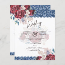 LeahG Burgundy Blue Rozen Lace Fall Wedding Invite
