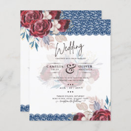 LeahG Burgundy Blue Rozen Lace Fall Wedding Invite