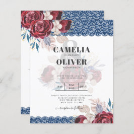 LeahG Burgundy Blue Rozen Lace Fall Wedding Invite