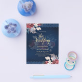 LeahG Burgundy Blue Rozen Lace Fall Wedding Invite Flyer (Enkel)