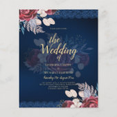 LeahG Burgundy Blue Rozen Lace Fall Wedding Invite Flyer (Voorkant)