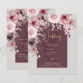 LeahG Burgundy Blush Pink Roses Fall Wedding Inv. (Voorkant / Achterkant)