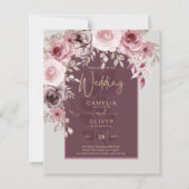 LeahG Burgundy Blush Pink Roses Fall Wedding Inv. (Voorkant)