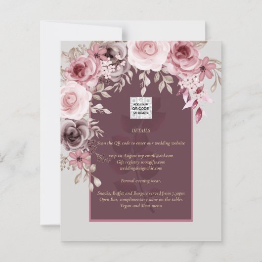 LeahG Burgundy Blush Pink Roses Fall Wedding Inv. (Achterkant)