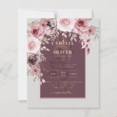 LeahG Burgundy Blush Pink Roses Fall Wedding Inv. (Voorkant)