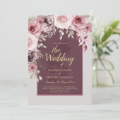 LeahG Burgundy Blush Pink Roses Fall Wedding Inv. Kaart (Staand voorkant)