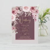 LeahG Burgundy Blush Pink Roses Fall Wedding Inv. Kaart (Staand voorkant)