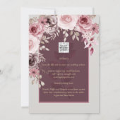 LeahG Burgundy Blush Pink Roses Fall Wedding Inv. Kaart (Achterkant)