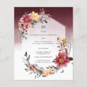 LeahG Burgundy Yellow Floral Wedding Invite Flyer (Achterkant)