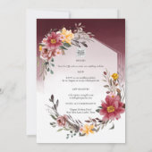 LeahG Burgundy Yellow Floral Wedding Invite Kaart (Achterkant)