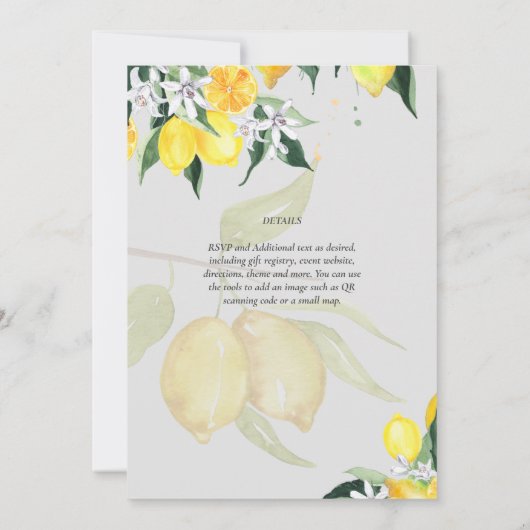 LeahG Citrus Gele Citroenen Trouw Uitnodigingen (Achterkant)