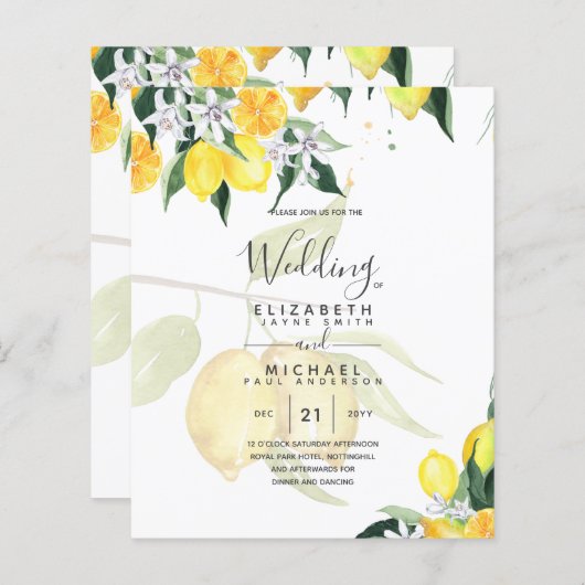 LeahG Citrus Gele Citroenen Trouw Uitnodigingen (Voorkant / Achterkant)