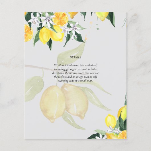 LeahG Citrus Yellow Lemons Wedding Invites (Achterkant)