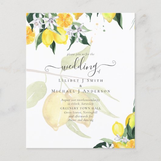 LeahG Citrus Yellow Lemons Wedding Invites (Voorkant)