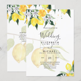 LeahG Citrus Yellow Lemons Wedding Invites Kaart
