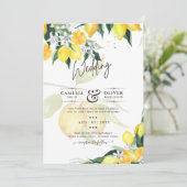 LeahG Citrus Yellow Lemons Wedding Invites Kaart (Staand voorkant)