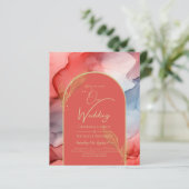 LeahG Coral Navy Blue Gold INK Wedding INVITE (Staand voorkant)