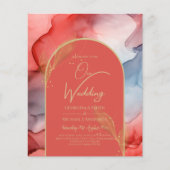 LeahG Coral Navy Blue Gold INK Wedding INVITE (Voorkant)