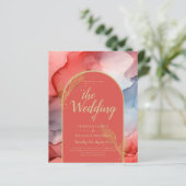 LeahG Coral Navy Blue Gold INK Wedding INVITE (Staand voorkant)