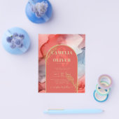 LeahG Coral Navy Blue Gold INK Wedding INVITE Flyer (Enkel)