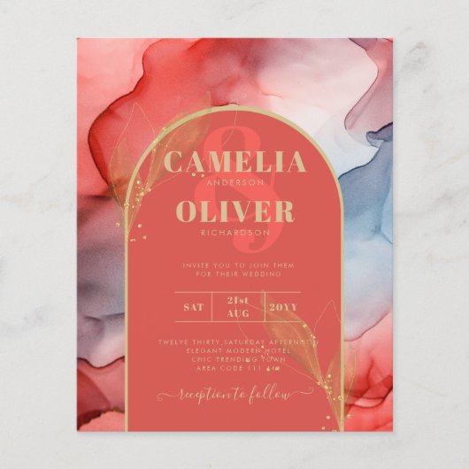 LeahG Coral Navy Blue Gold INK Wedding INVITE Flyer (Voorkant)