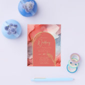 LeahG Coral Navy Blue Gold INK Wedding INVITE Flyer (Enkel)