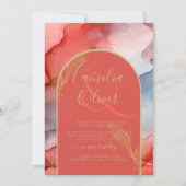 LeahG Coral Navy Blue Gold INK Wedding INVITE Kaart (Voorkant)