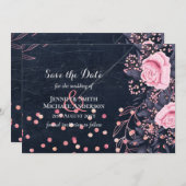 LeahG Denim Blauw Rosegoud Roze Bloem Bruidstaart (Voorkant / Achterkant)