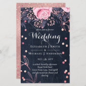 LeahG Denim Blauw Rosegoud Roze Bloem Bruidstaart (Voorkant / Achterkant)