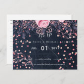 LeahG Denim Blauw Rosegoud Roze Bloem Bruidstaart Briefkaart (Voorkant / Achterkant)
