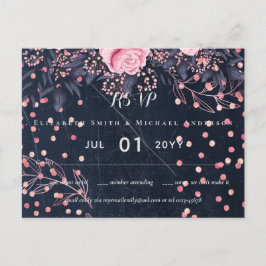 LeahG Denim Blauw Rosegoud Roze Bloem Bruidstaart Briefkaart