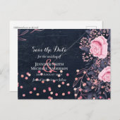 LeahG Denim Blauw Rosegoud Roze Bloem Bruidstaart Briefkaart (Voorkant / Achterkant)