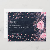 LeahG Denim Blauw Rosegoud Roze Bloem Bruidstaart Briefkaart (Voorkant / Achterkant)