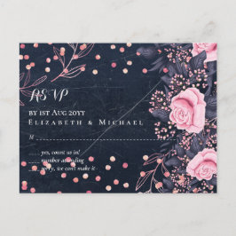 LeahG Denim Blauw Rosegoud Roze Bloem Bruidstaart Briefkaart