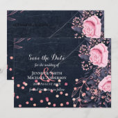 LeahG Denim Blauw Roségoud Roze Bloem Bruiloft (Voorkant / Achterkant)