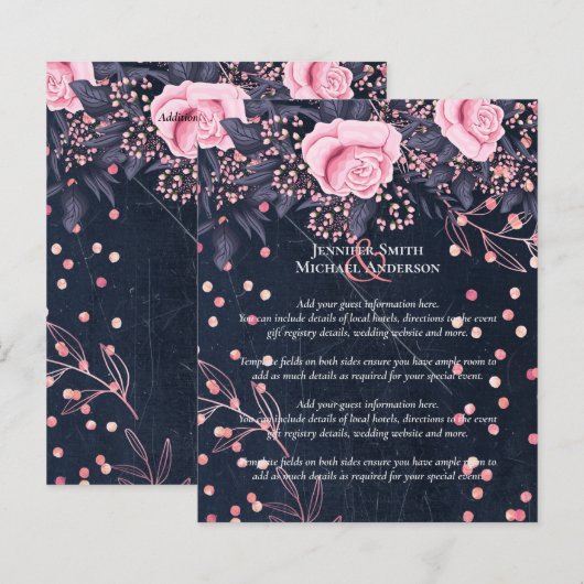 LeahG Denim Blauw Roségoud Roze Bloem Bruiloft (Voorkant / Achterkant)