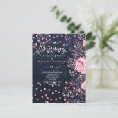 LeahG Denim Blauw Roze Goud Roze Bloem Bruiloft (Staand voorkant)