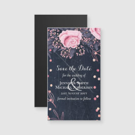 LeahG Denim Blue Rosegold Pink Floral Wedding