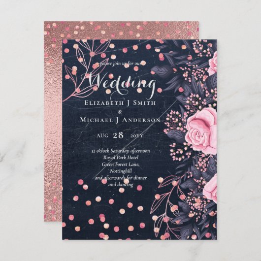 LeahG Denim Blue Rosegold Pink Floral Wedding (Voorkant / Achterkant)