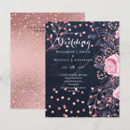 LeahG Denim Blue Rosegold Pink Floral Wedding