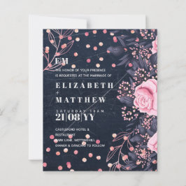 LeahG Denim Blue Rosegold Pink Floral Wedding