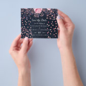 LeahG Denim Blue Rosegold Pink Floral Wedding Flyer (Hand)