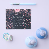LeahG Denim Blue Rosegold Pink Floral Wedding Flyer (Enkel)
