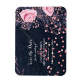 LeahG Denim Blue Rosegold Pink Floral Wedding Magneet (Verticaal)