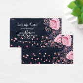 LeahG Denim Blue Rosegold Pink Floral Wedding Visitekaartje (Bureau)