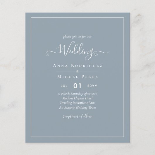 LeahG Dusty Blue Monochrome Wedding Invite Flyer (Voorkant)