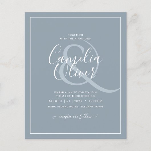 LeahG Dusty Blue Monochrome Wedding Invite Flyer (Voorkant)