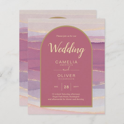 LeahG Dusty Roos Lavender Gold Wedding Invite (Voorkant / Achterkant)